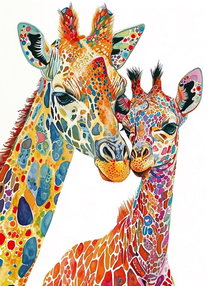 Giraffe & Calf Colourful Pattern 4