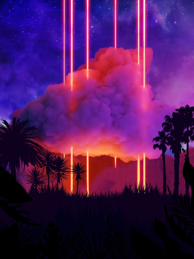 Neon palms landscape: Cloud [synthwave/vaporwave/cyberpunk] — aesthetic retrowave neon poster