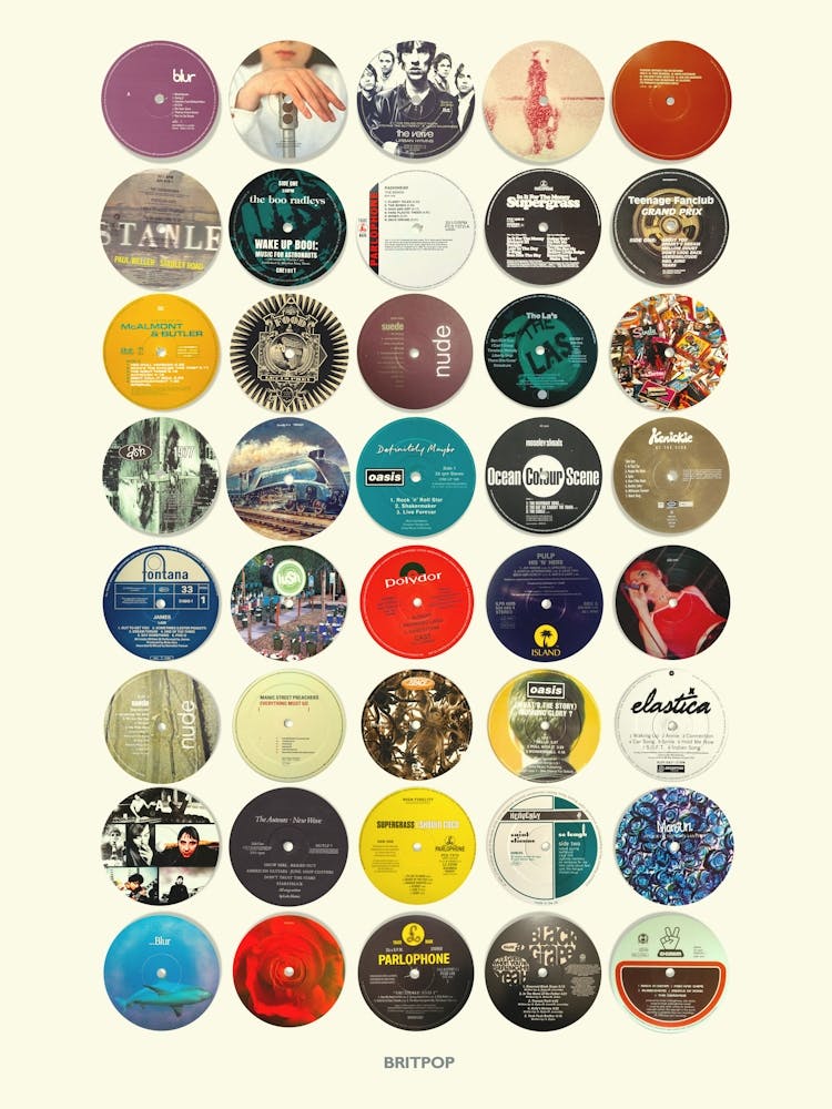 Britpop Vinyl Labels - Nostalgic 90s Music