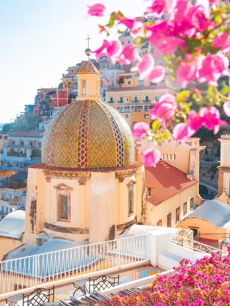 Pink Positano Flowers At Dusk
