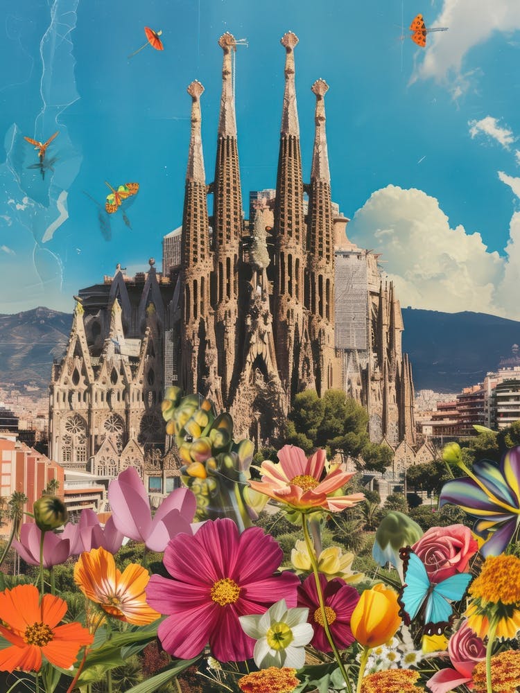 Barcelona   Floral Retro Collage Style 3