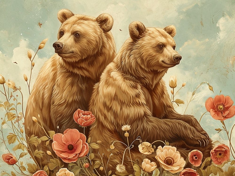 Floral Animal Illustration Grizzly Bear 3