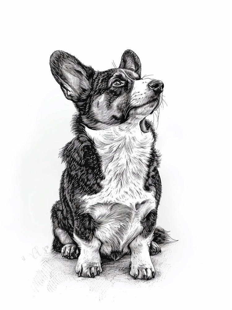 Cardigan Welsh Corgi Line Sketch 1