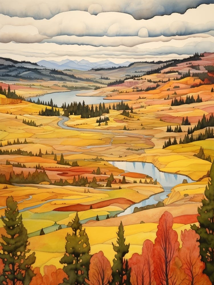 Autumn National Park Painting Yellowstone National Park Usa