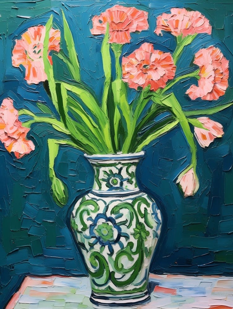 Fleurs dans un vase Peinture nature morte Œillet 3