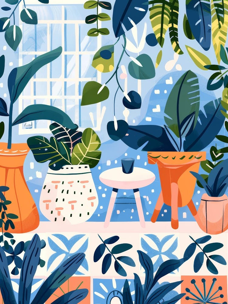 Illustration Of A Living Room With Plants