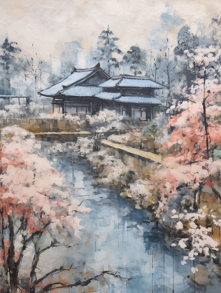 Winter City Park Painting Kenrokuen Garden Kanazawa Japan 3