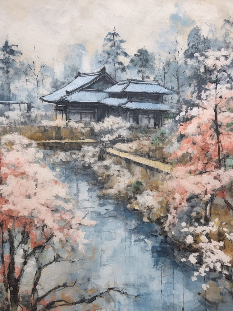Winter City Park Painting Kenrokuen Garden Kanazawa Japan 3