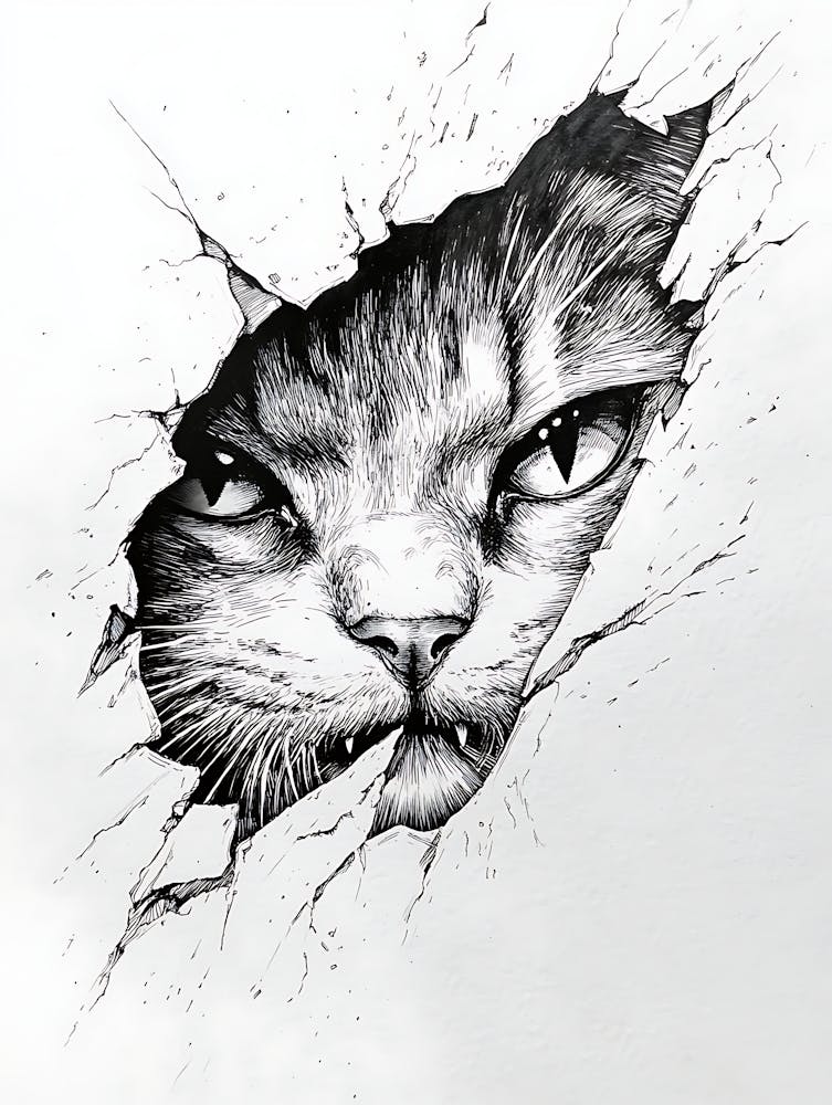 Angry Cat Watching from Wall Hole 22