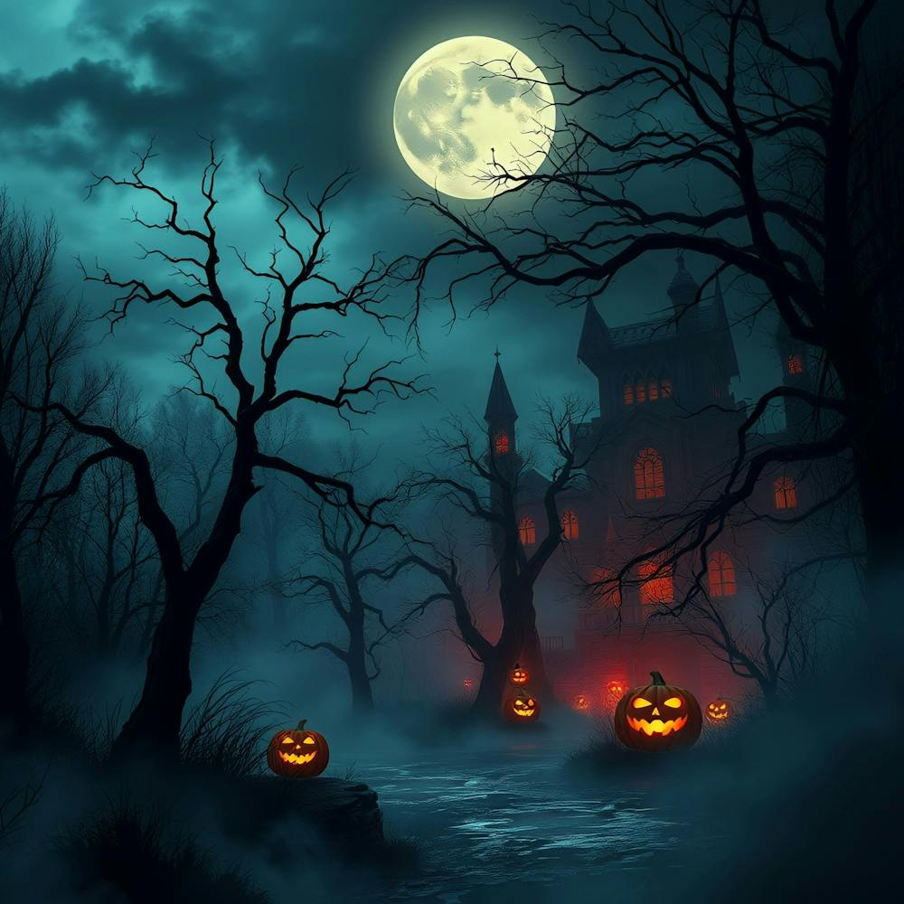 Halloween Pumpkins In The Forest