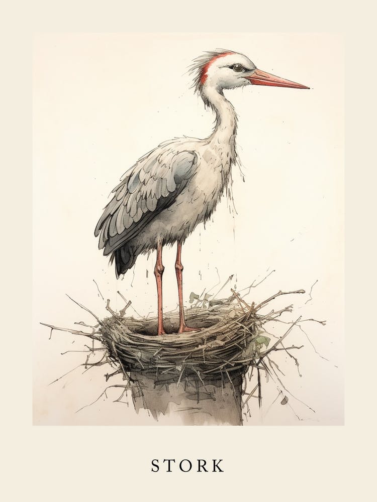 Beatrix Potter Inspired  Animal Watercolour Stork 2