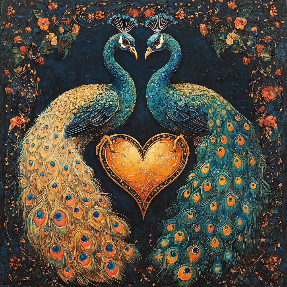 Baroque Peacock Heart Design Backdrop
