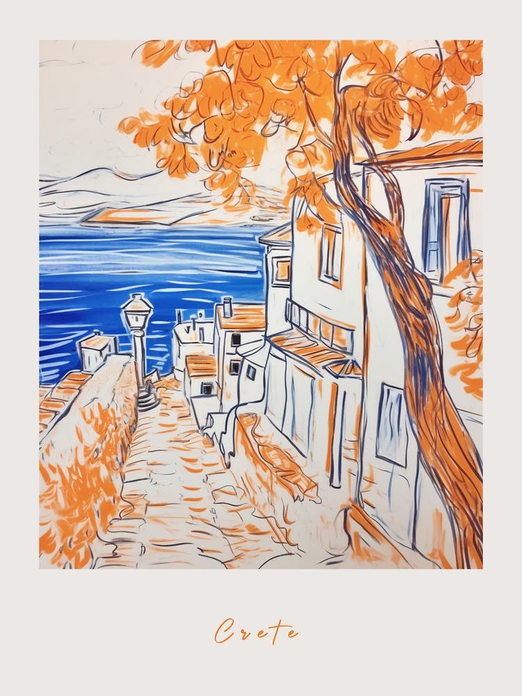 Crete Greece Orange Drawing Poster