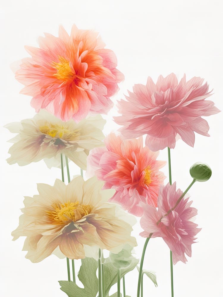 Dahlia Flowers Acrylic Painting In Pastel Colours 6