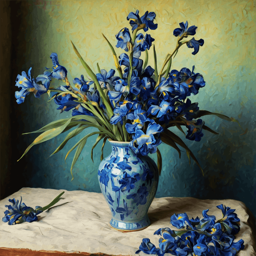 Blue Irises In A Vase