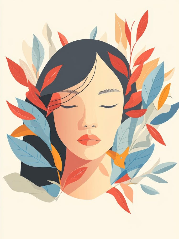 Asian Woman With Leaves 1