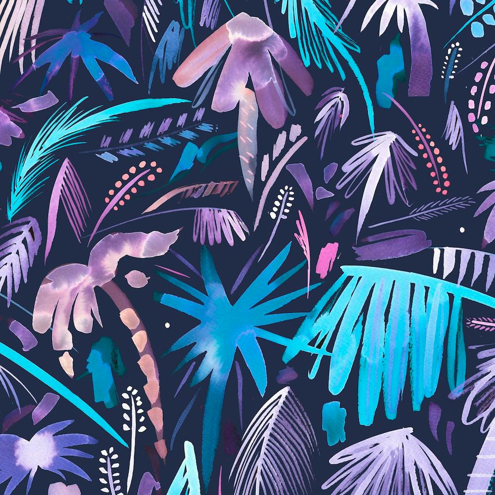 Brushstrokes Tropical Palms Navy Square
