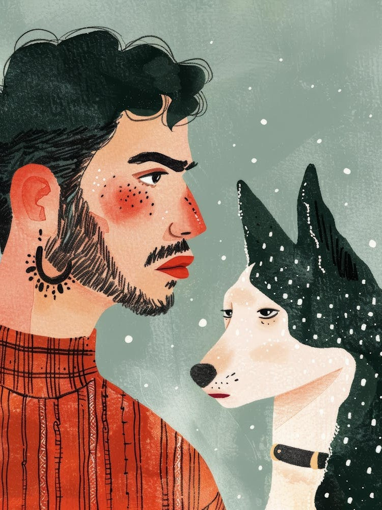 Illustration Of A Man And His Dog 3