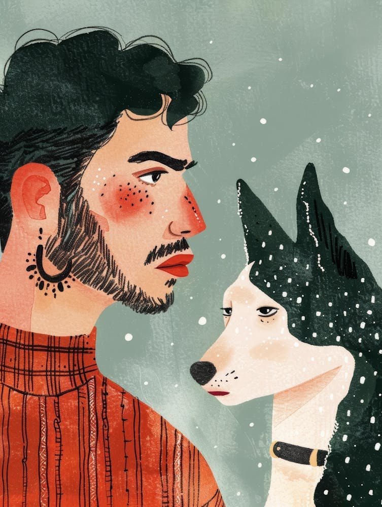 Illustration Of A Man And His Dog 3