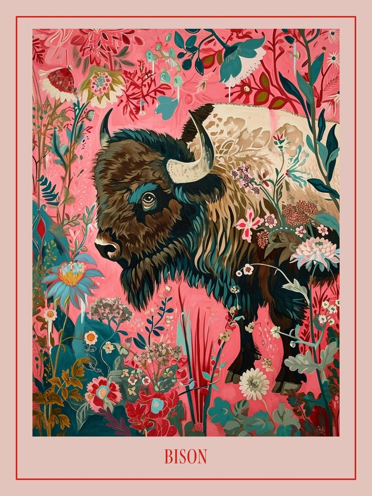 Floral Animal Painting Bison 4 Poster
