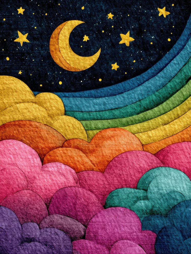 Rainbow Clouds And Stars