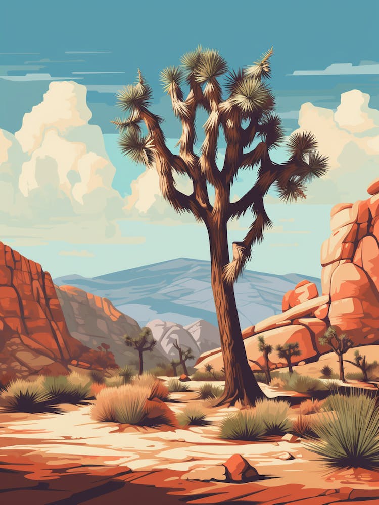 Retro Illustration Of A Joshua Tree In Rocky Landscape 1