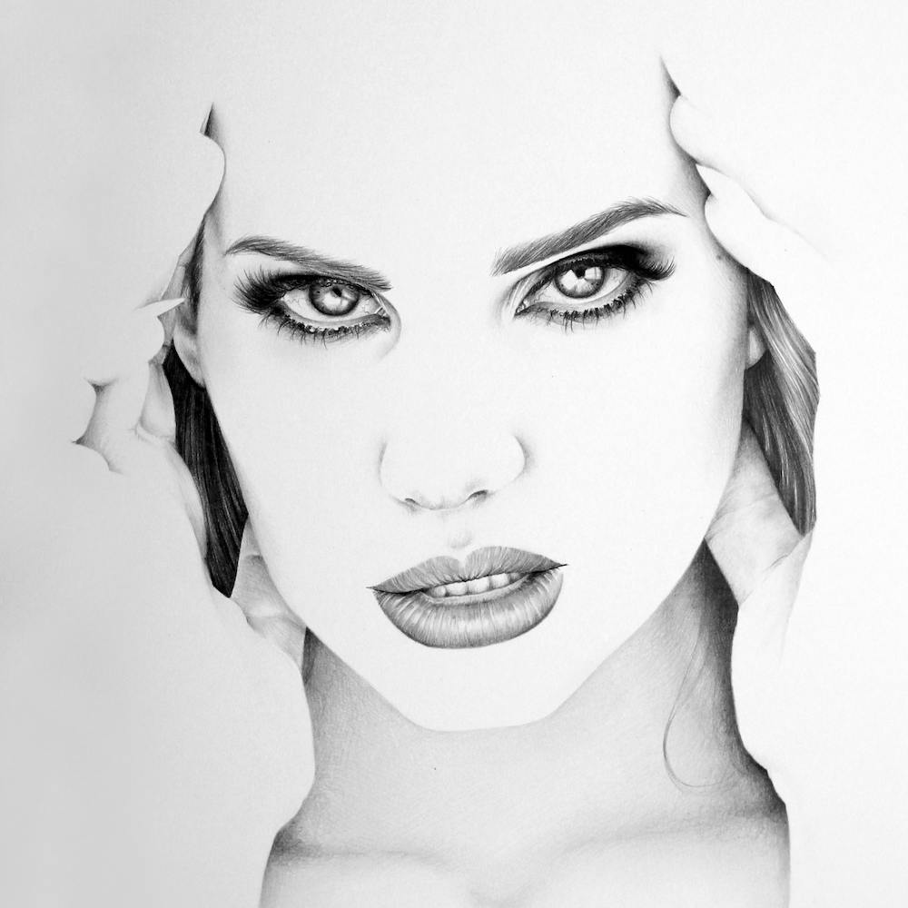 Lana del Rey Pencil Drawing Portrait Minimal Black and White