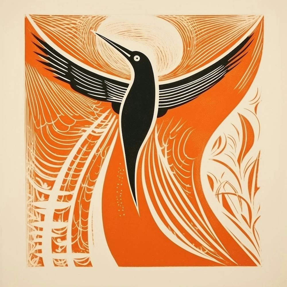 Retro Bird Lithograph Hummingbird 2