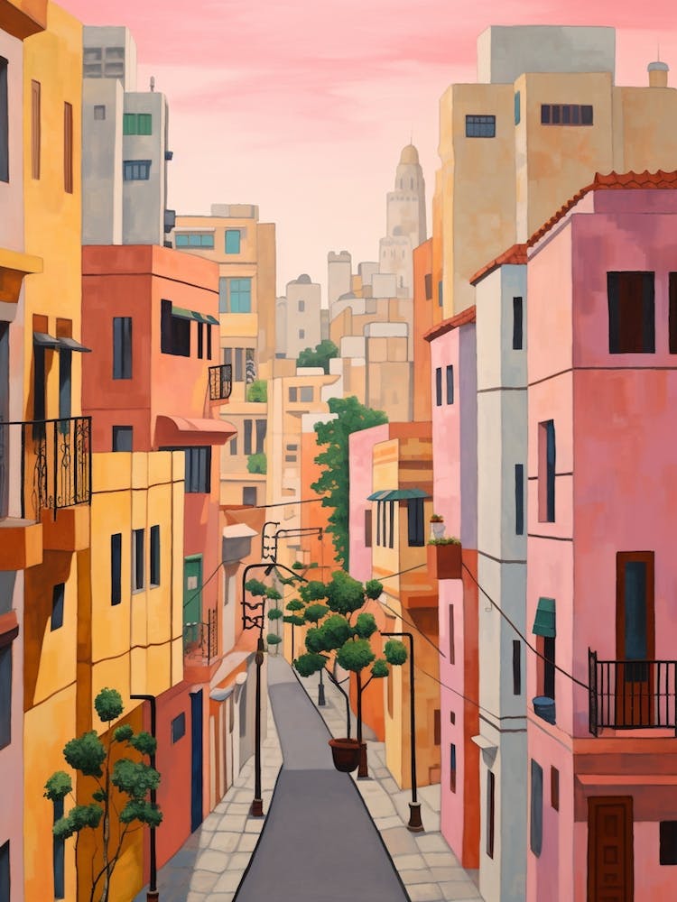 Tel Aviv Israel 8 Vintage Pink Travel Illustration