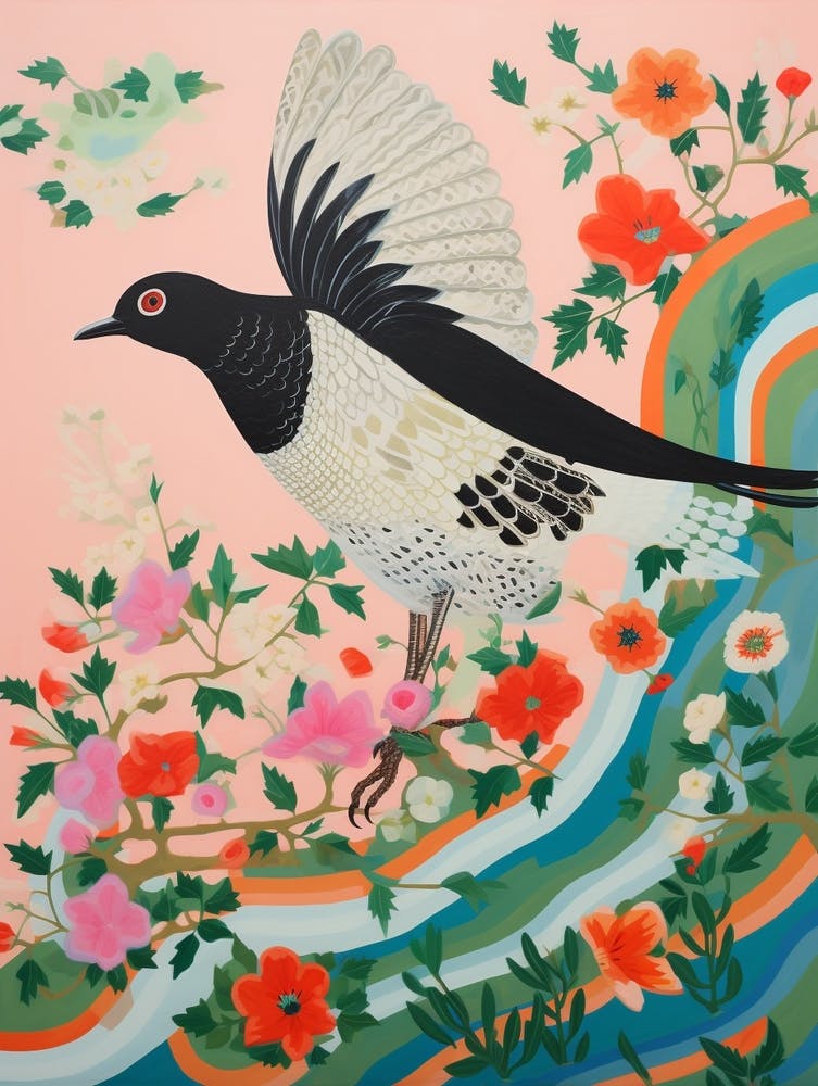 Maximalist Bird Painting Magpie 2