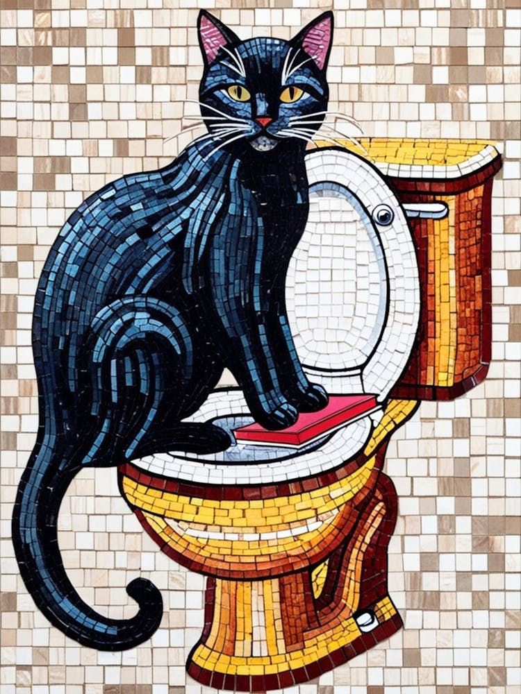 Black Cat On Toilet 2