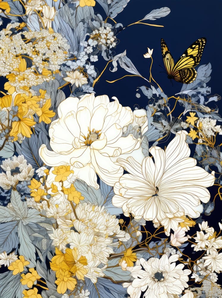 Fleurs Sur Un Fond Bleu 2