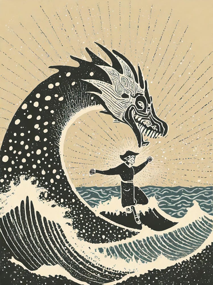 Hero Triumphing Over A Sea Monster Ukiyo-E Style