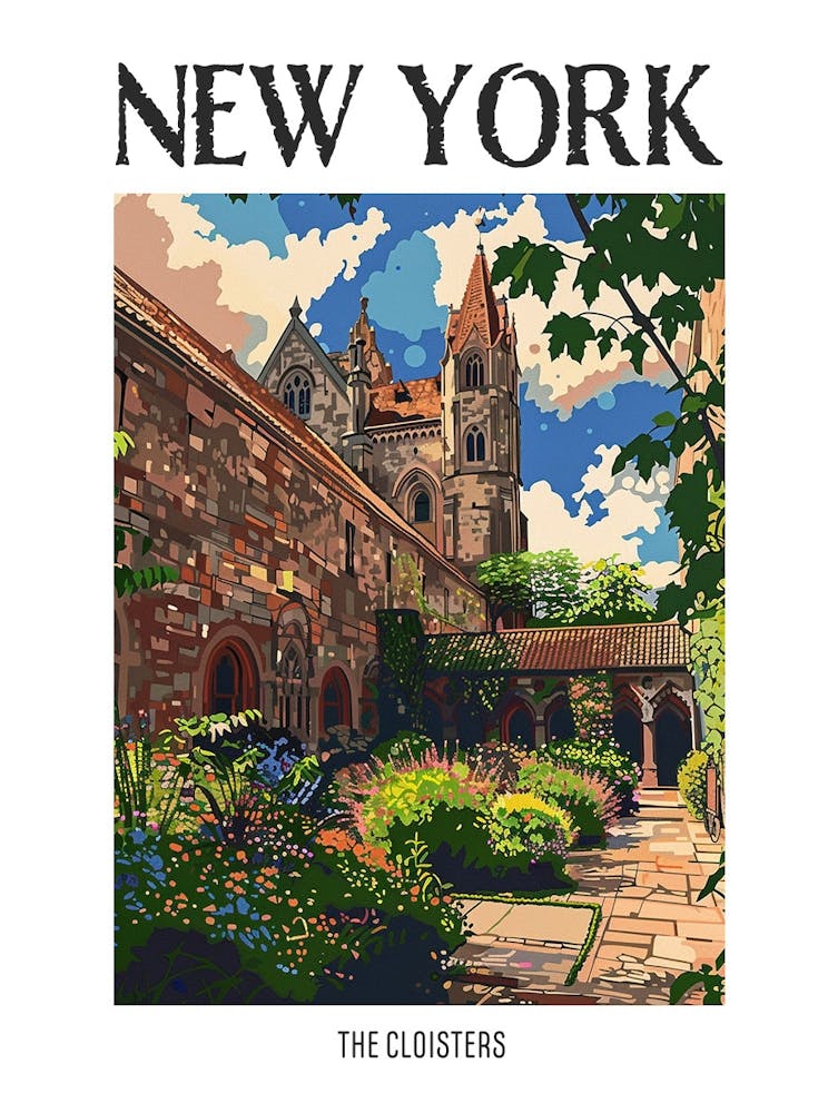 The Cloisters New York Colourful Silkscreen Illustration 4 Poster