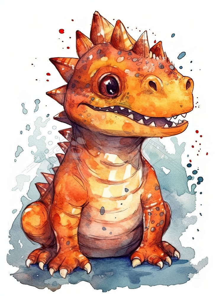 Carnotaurus Cute Dinosaur Watercolour 3