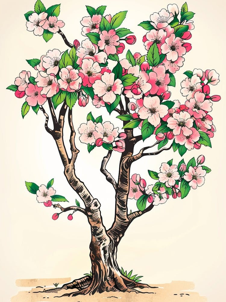 Cherry Blossom Tree Storybook Illustration 3