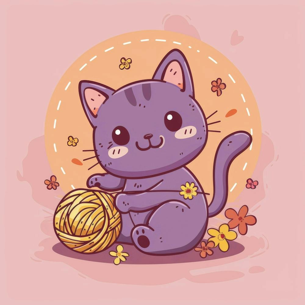 Chat Mignon Jouant Avec de la Laine 2