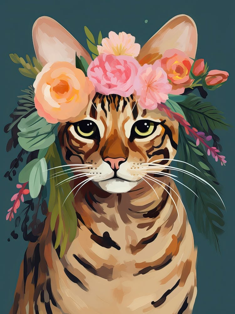 Bengal Cat With A Flower Crown Painting Matisse Style 2