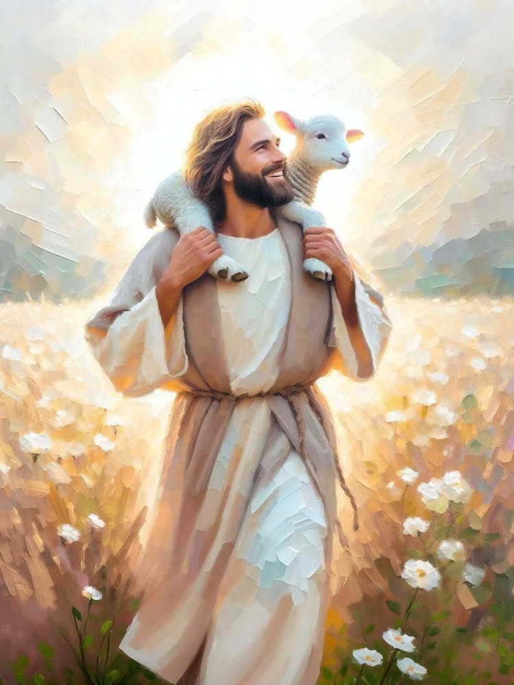 Worthy Of Saving, Jesus Leaves The 99, Jesus Saves Lamb, Digital Christian Art, Digital Jesus Painting, Bible Verse Art, Christian Painting