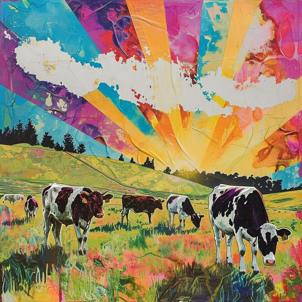 Textured Sun Cows In The Field 