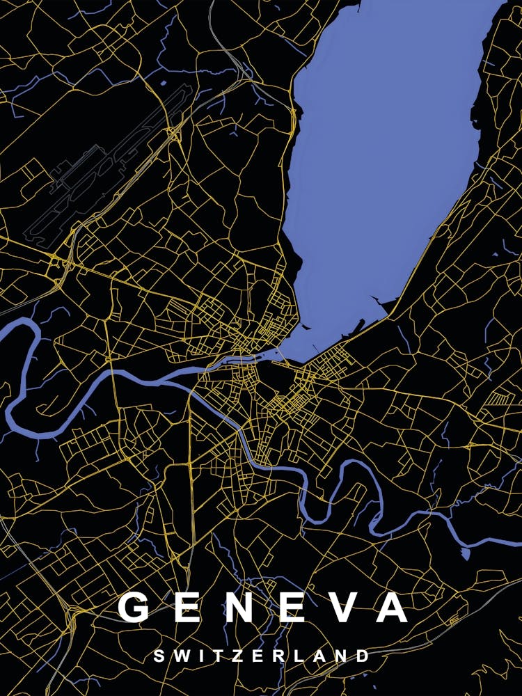 Geneva Switzerland City Map Black and Gold