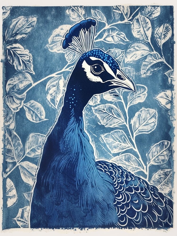 Navy Blue Peacock Leaf Portrait 3