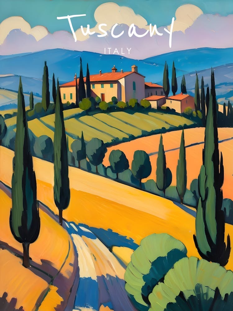 Tuscany Italy Travel Poster Fauvist Style Painting