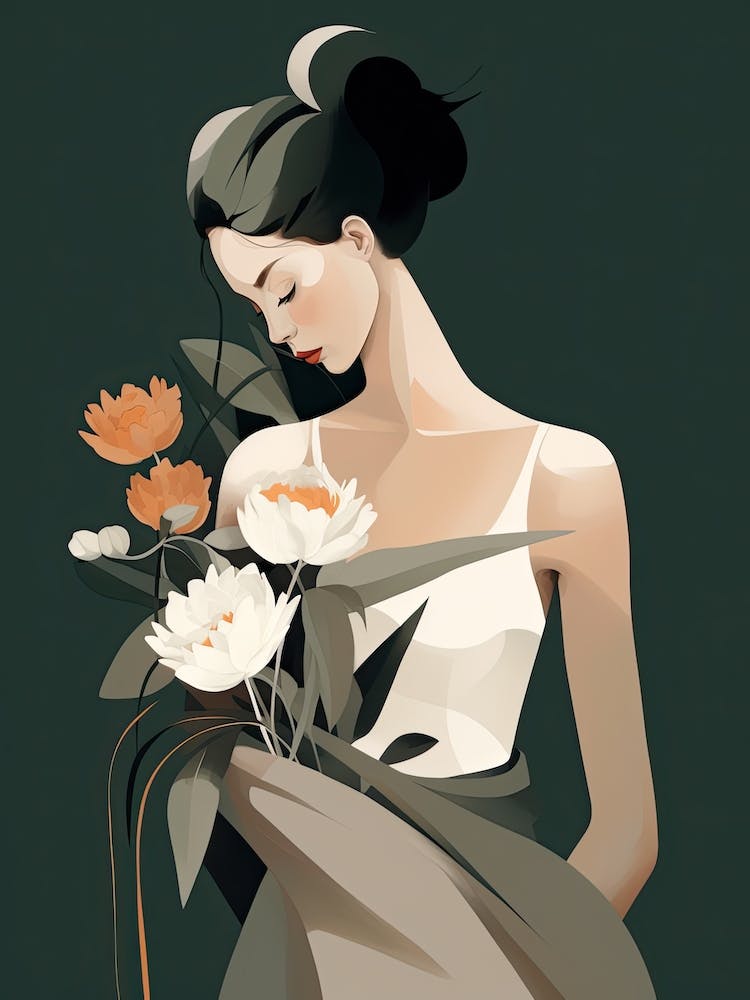 Bloom Body Art Woman Flowers Green Tones