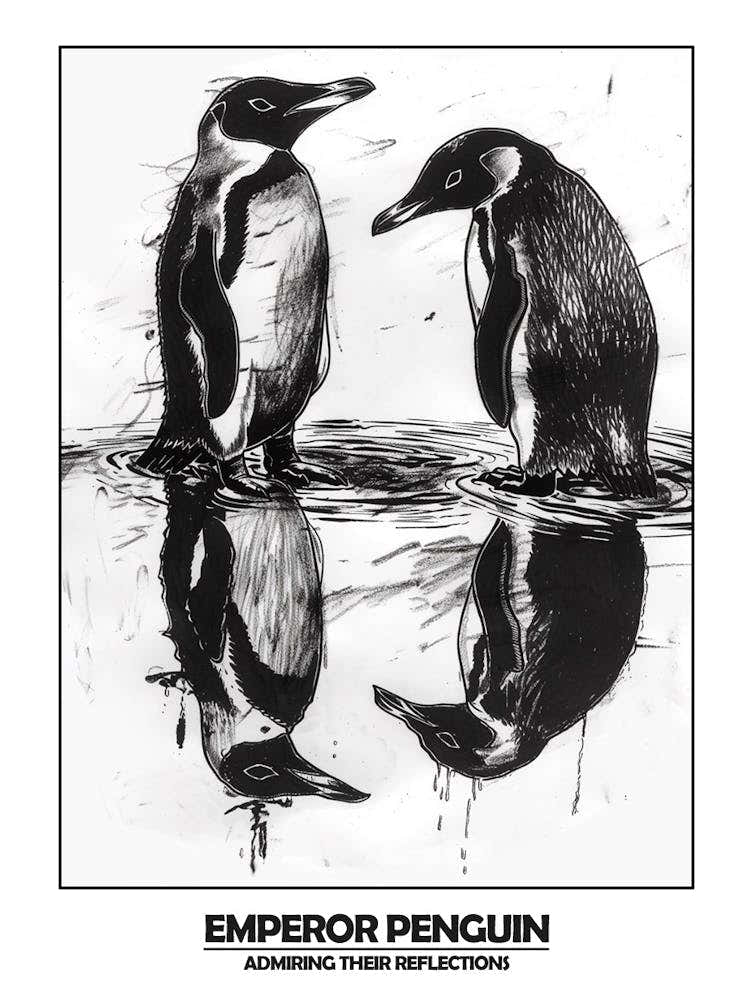 Penguin Admiring Their Reflections Poster 2