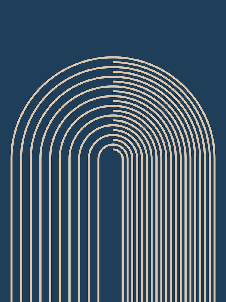 Abstract Geometric Lines 13 In Navy Blue And Neutral Tan (Rainbow Abstraction) 01