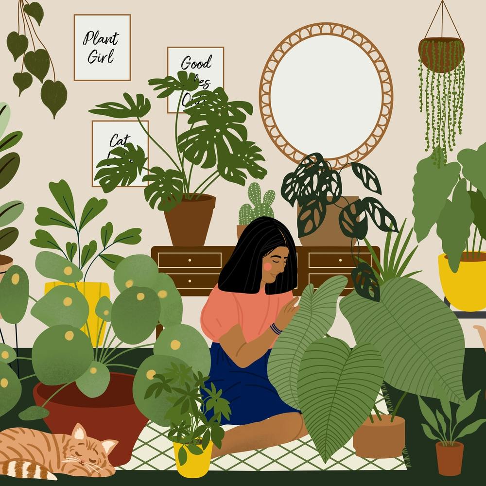 Dame aux Plantes Folle Carré