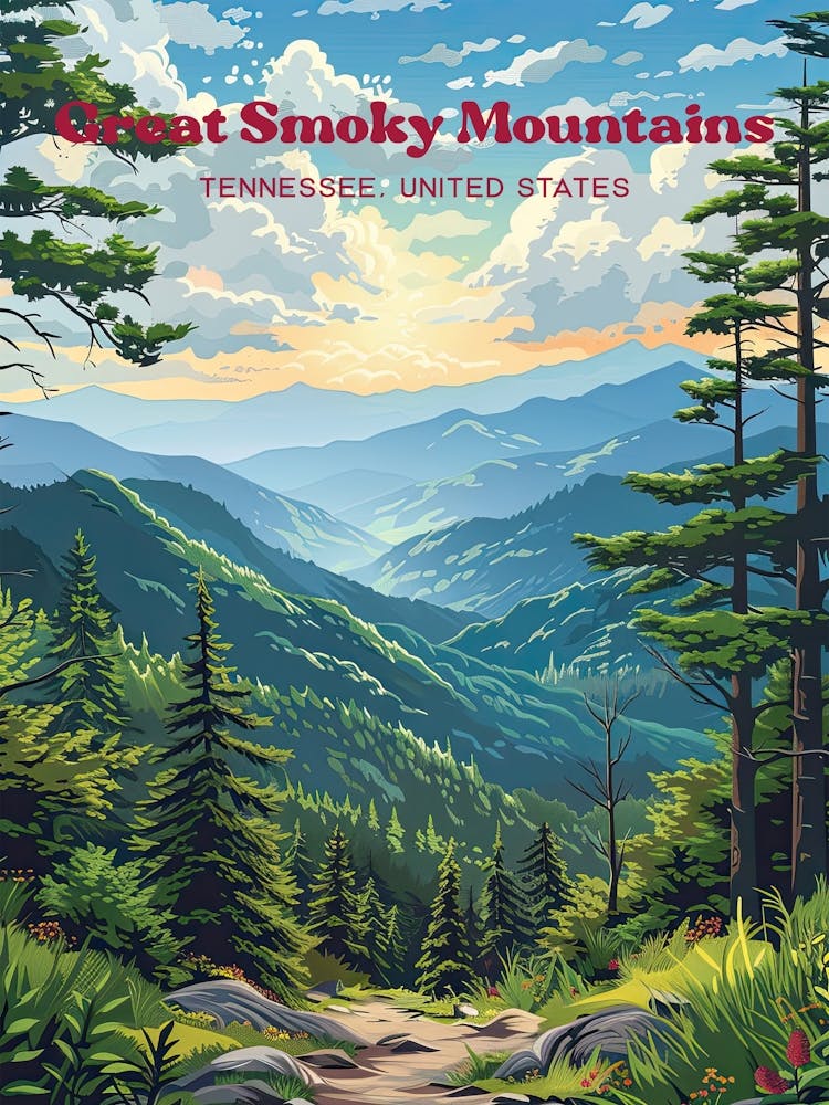 Great Smoky Mountains Blue Ridge Mountains Art Illustration