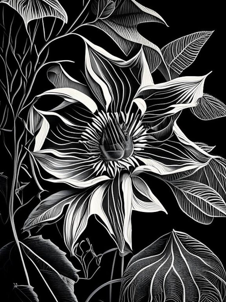 Passionflower Leaf Linocut 1