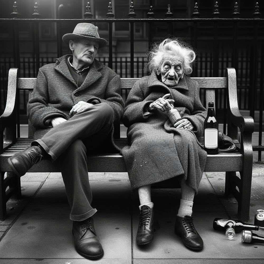 Old Couple Sitting On Bench